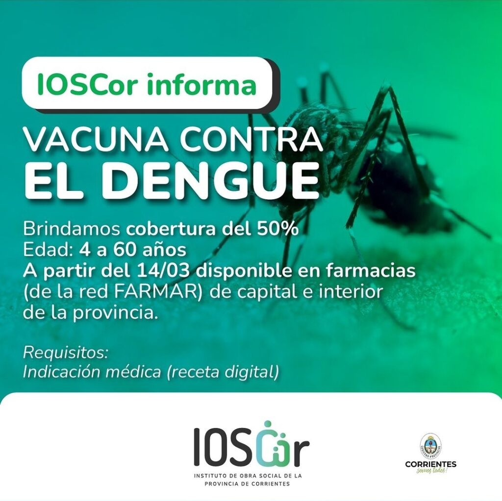 El IosCor habilitó la cobertura del 50% para la compra de la vacuna contra el dengue